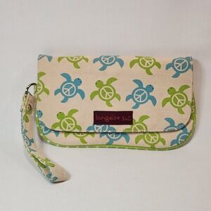 Bungalow 360 Canvas Wristlet Peace Turtles 8.5x5 Zip + Magnetic‎ Closure